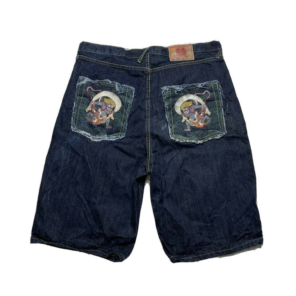 red monkey company jean denim shorts 42 embroidered designer mens - Picture 1 of 6